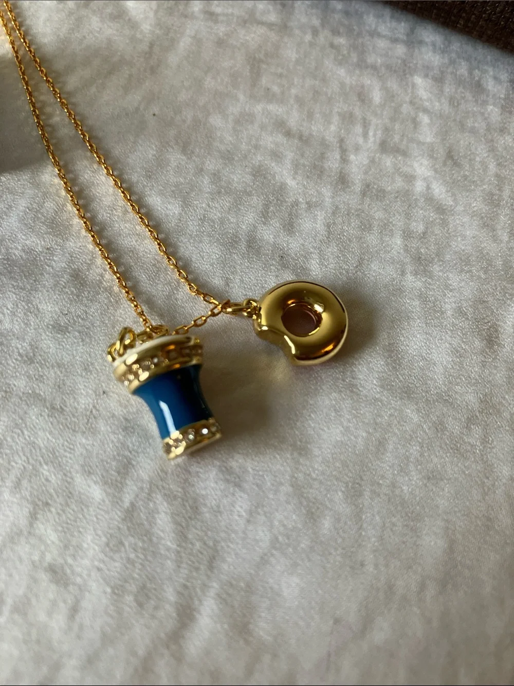 kate spade: Gold Tone Pink donut & coffee cup charm necklace